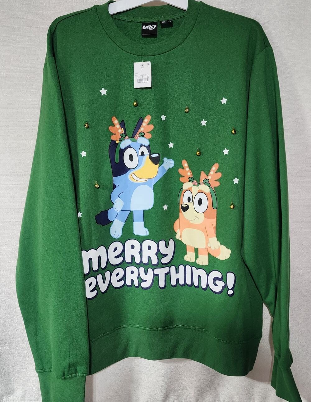 Bluey and pretzel green sweatshirt men's XL with bells